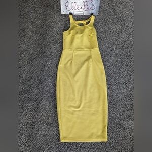 EUC Dots Yellow Textured Strappy Back Midi Dress S